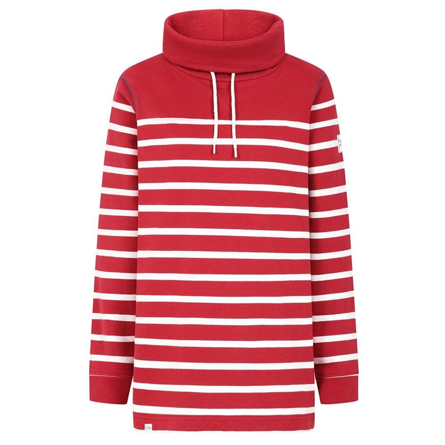 Lazy Jacks Lazy Jacks Women's 100% Cotton Breathable Striped Roll Neck Long Sleeve Pullover Top in Red