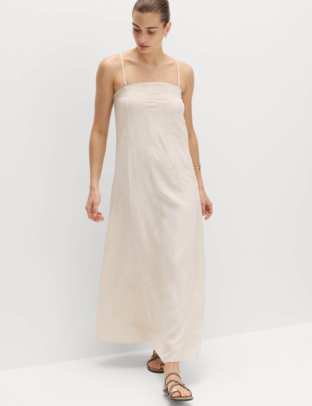 Marks & Spencer M&S Bandeau Embroidered Dress With Linen Cream - 2