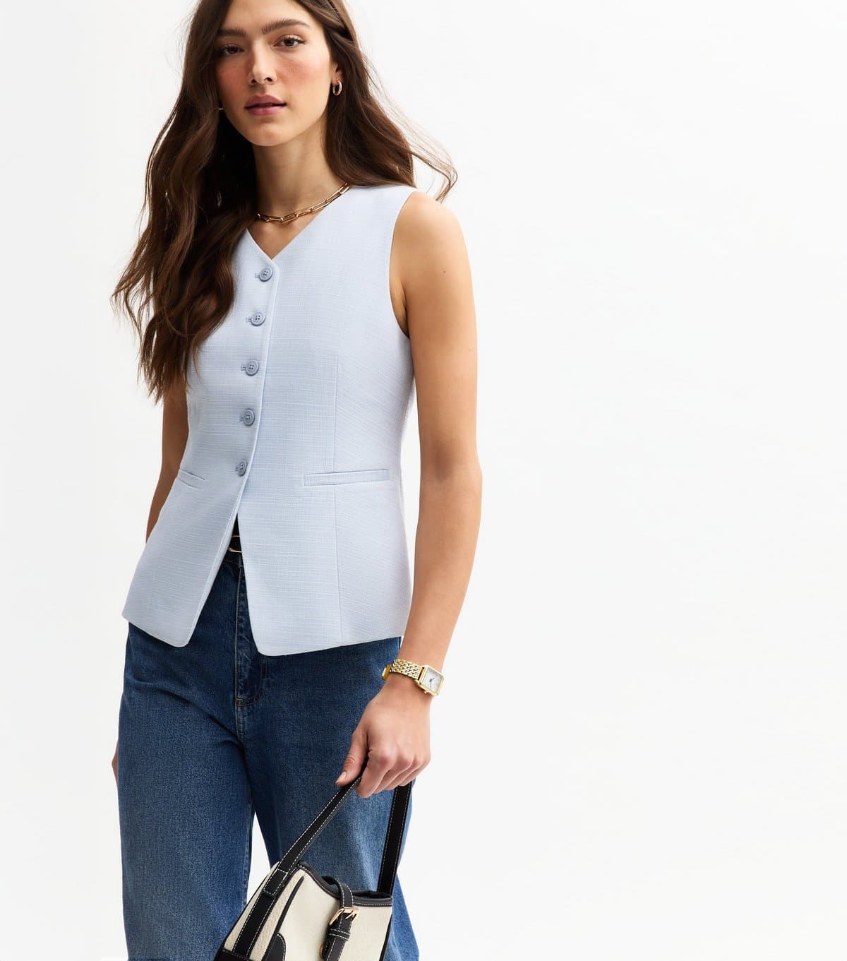 New Look New Look Light Blue Textured Waistcoat