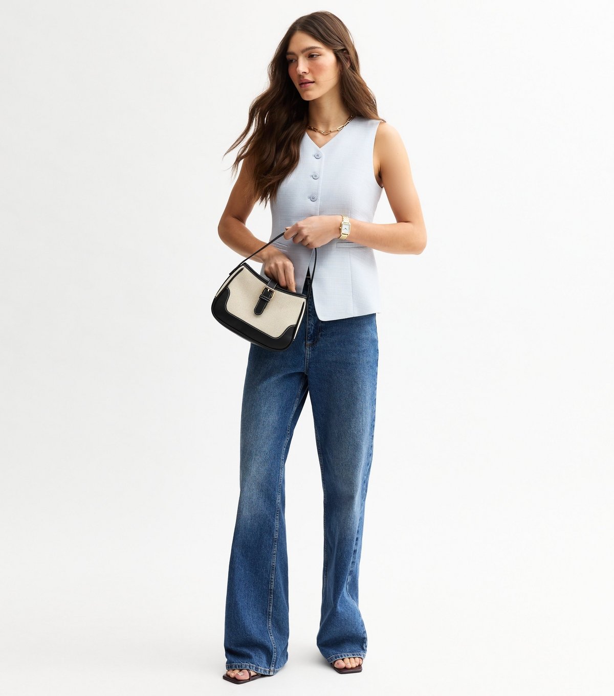 New Look Women's Light Blue Textured Waistcoat New Look - 3