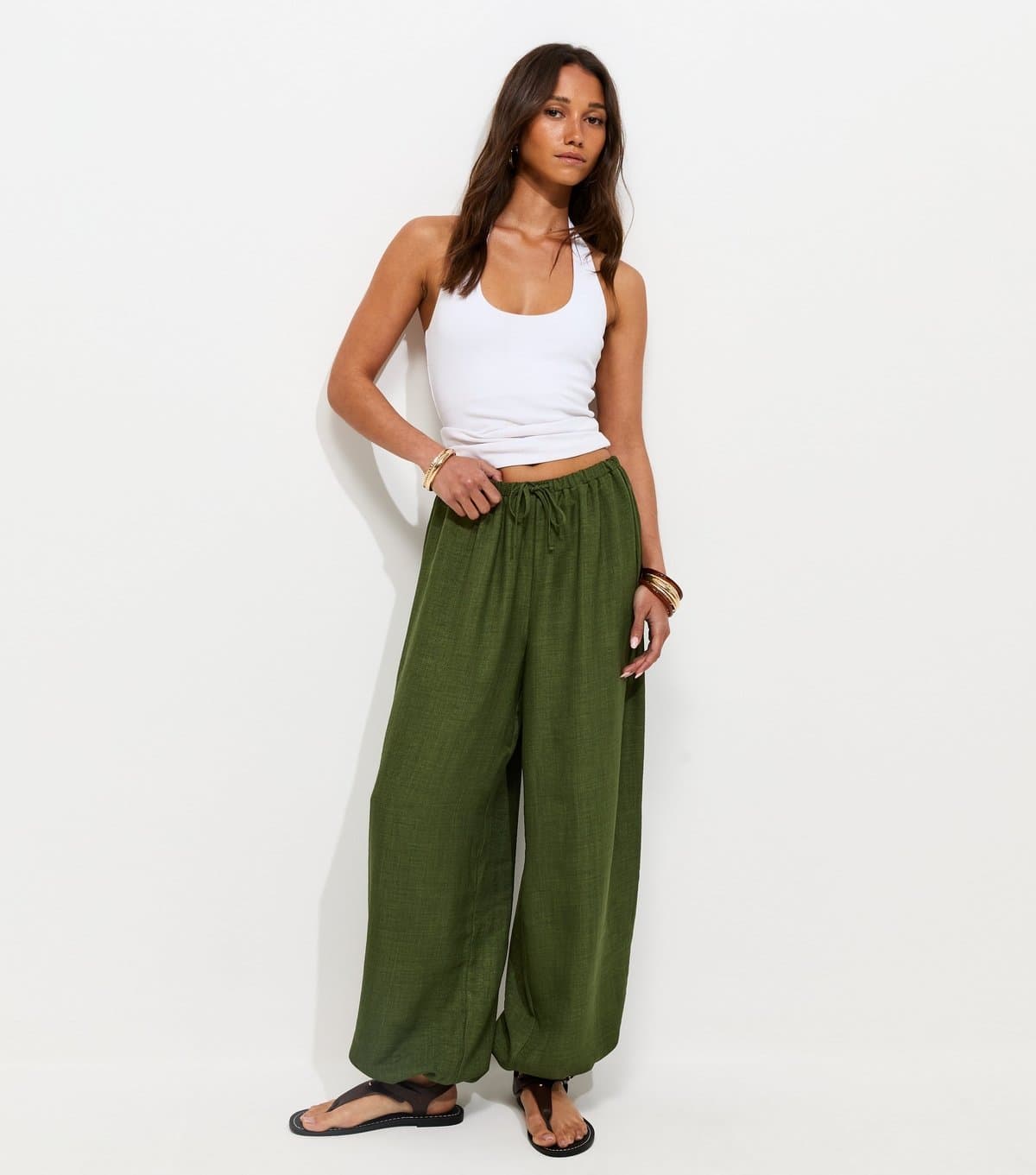 New Look Women's Dark Khaki Drawstring Cuffed Trousers New Look