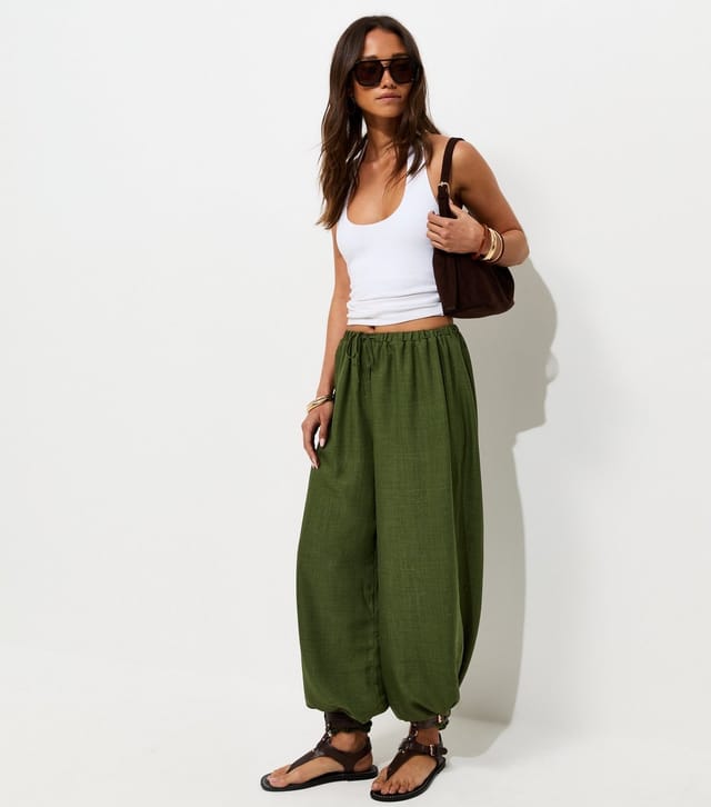 New Look Women's Dark Khaki Drawstring Cuffed Trousers New Look - 2