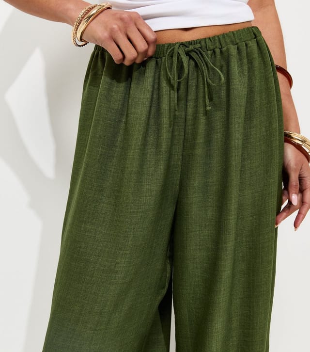 New Look Women's Dark Khaki Drawstring Cuffed Trousers New Look - 3
