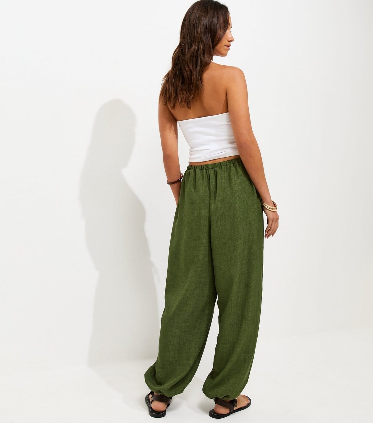New Look Women's Dark Khaki Drawstring Cuffed Trousers New Look - 4