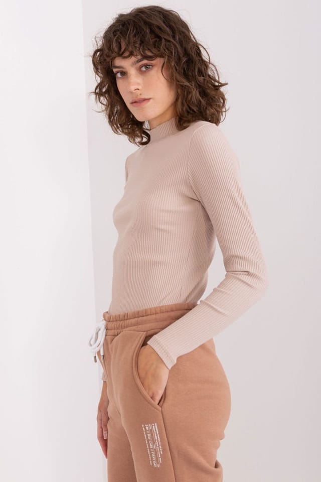 Love Lace Love Lace Women's Cotton Fitted Ribbed Half Turtleneck Blouse in Beige - 2