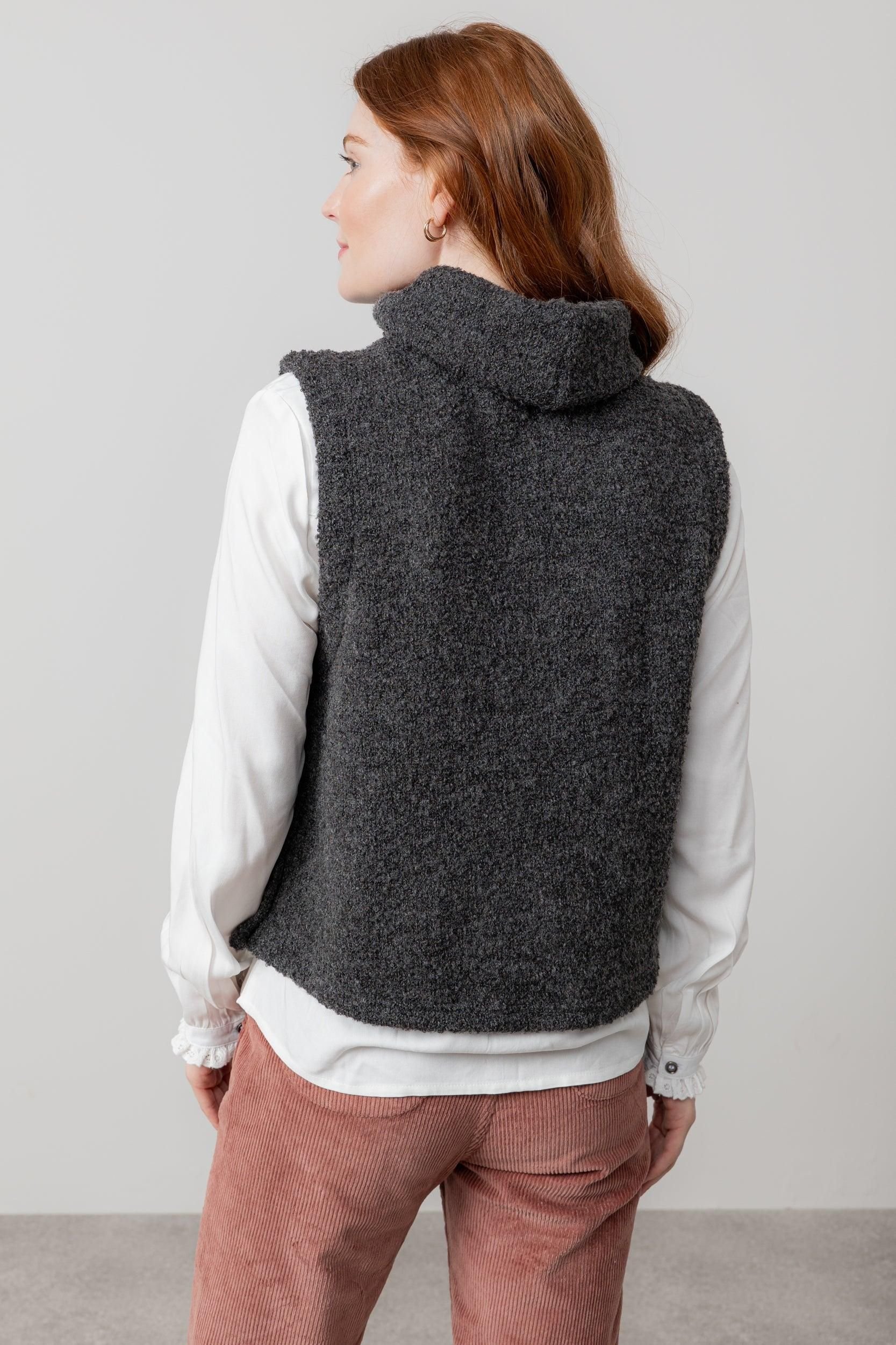 Lily & Me Lily & Me Women's Bramble Boucle Knit Sleeveless Cowl Neck Tank Top in Charcoal - 4