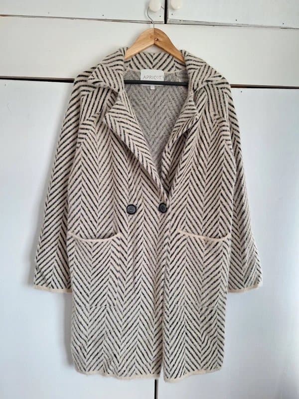 Apricot Apricot cream black furry long cardigan coat size UK 10 12