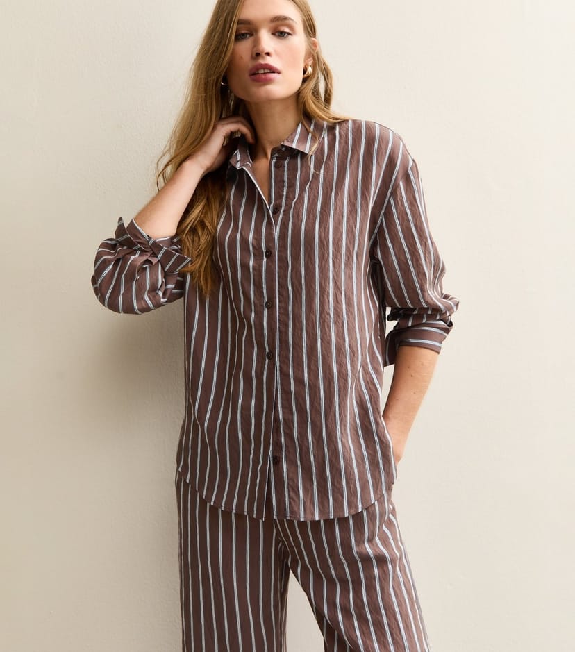 New Look Women's Brown Striped Button Up Shirt New Look - 1