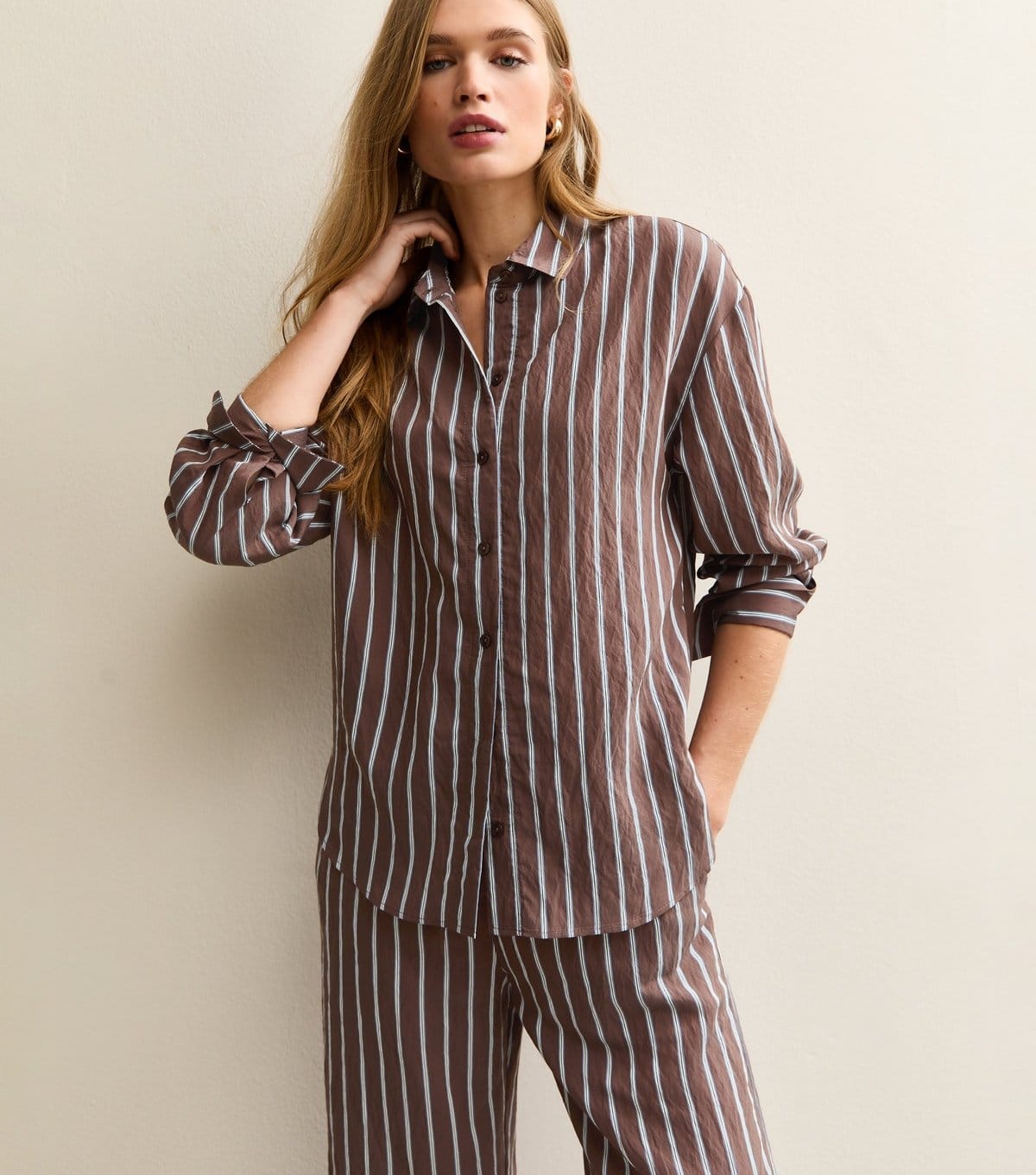 New Look Women's Brown Striped Button Up Shirt New Look - 1