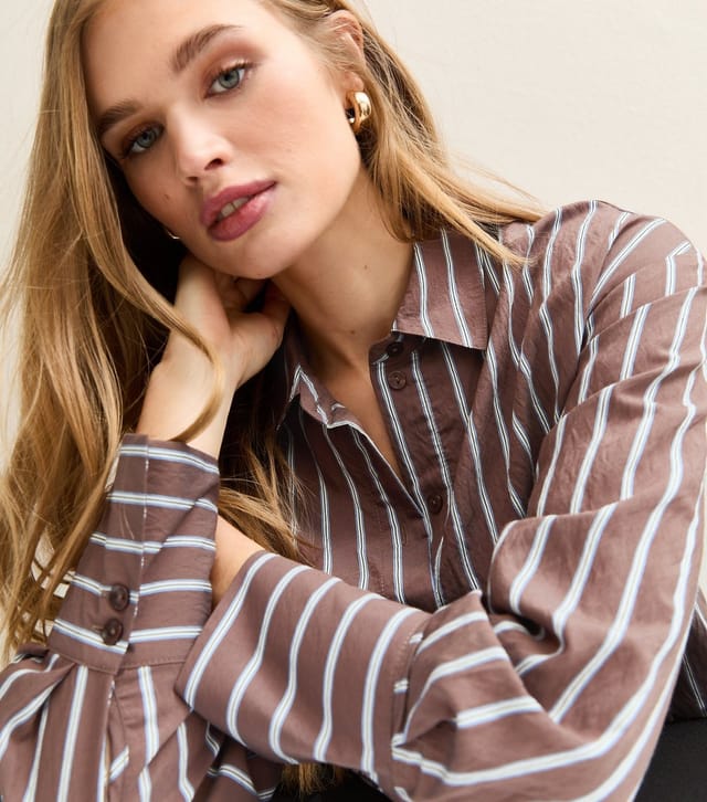New Look Women's Brown Striped Button Up Shirt New Look - 2