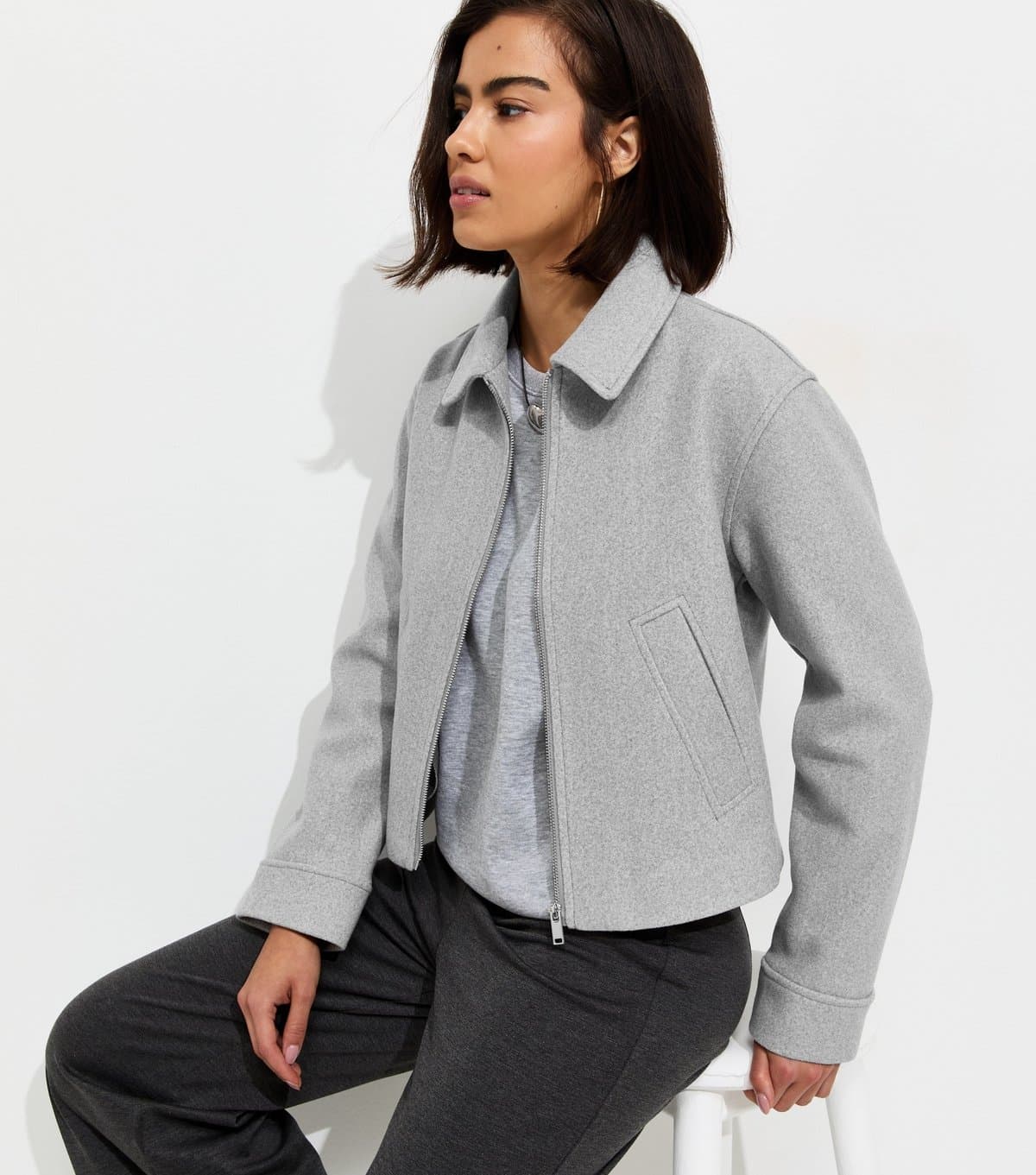 New Look Women's Dark Grey Felt Zip Through Shacket New Look