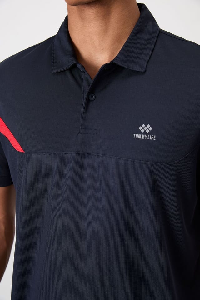 Tommy Life Tommy Life Men's Polo Collar Short Sleeve T-Shirt in Navy - 3