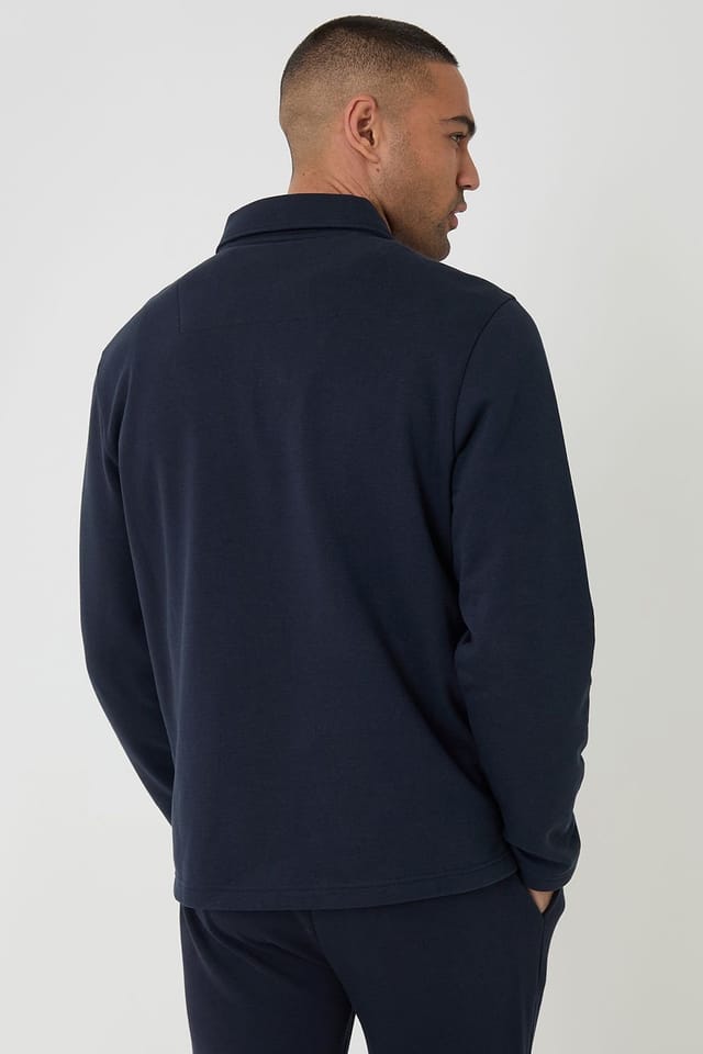 Threadbare Threadbare Men's Quarter Zip Long Sleeve Polo Sweatshirt in Navy - 2