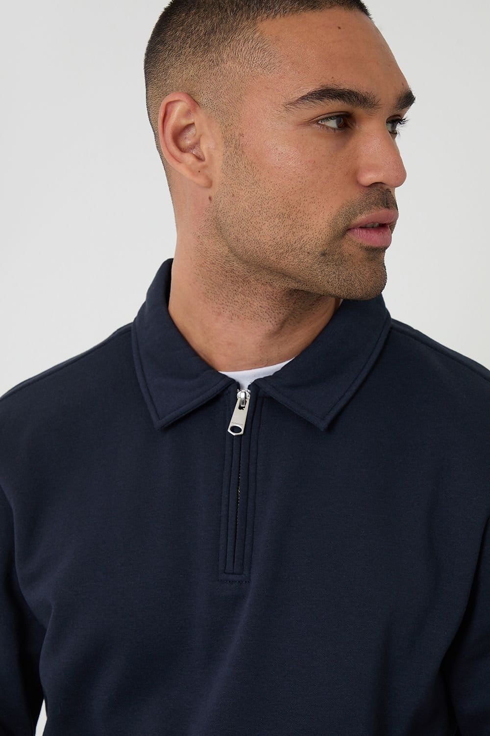 Threadbare Threadbare Men's Quarter Zip Long Sleeve Polo Sweatshirt in Navy - 4