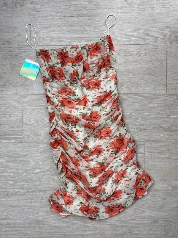 Missguided Missguided cream & orange milkmaid dress floral print