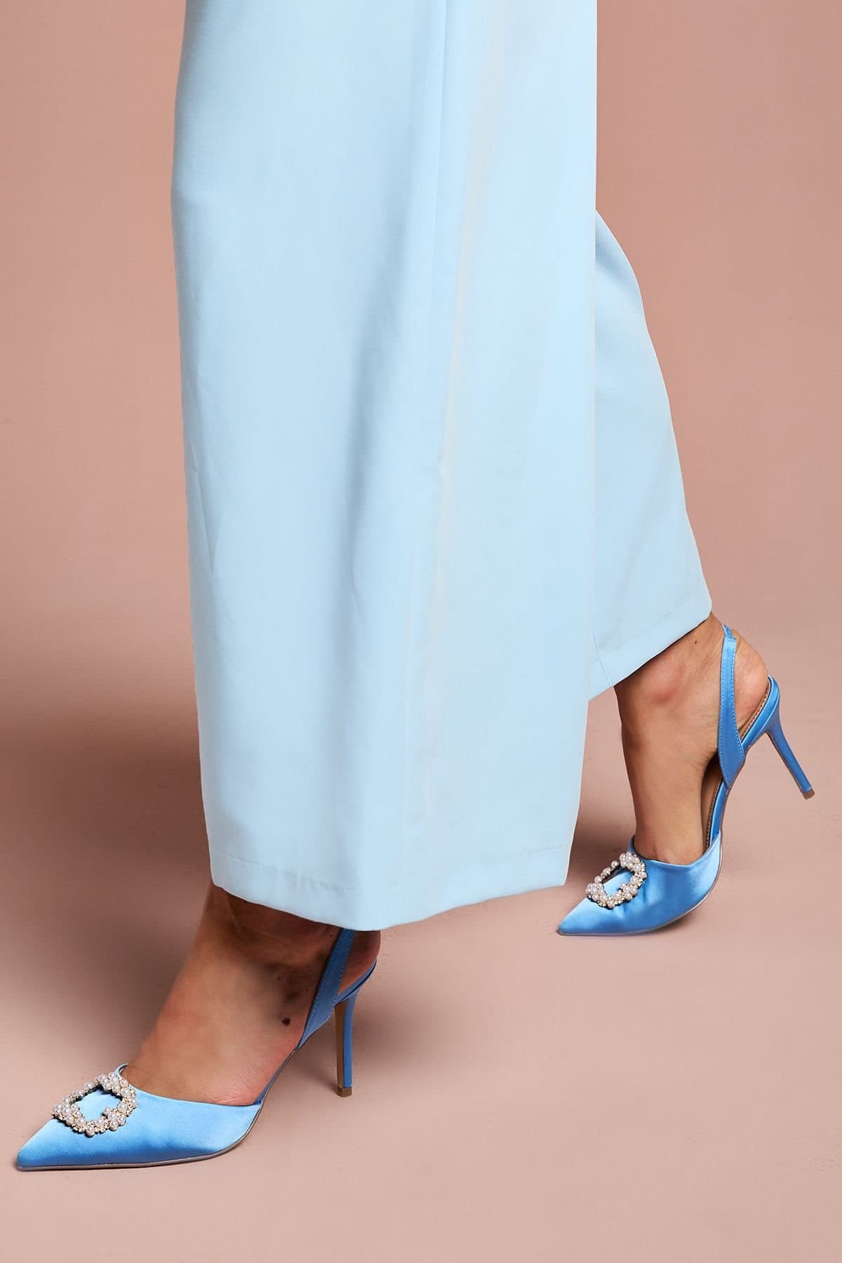 Coast Coast Women's Selene Satin Pearl Trim Slingback High Heel Court Shoes in Blue