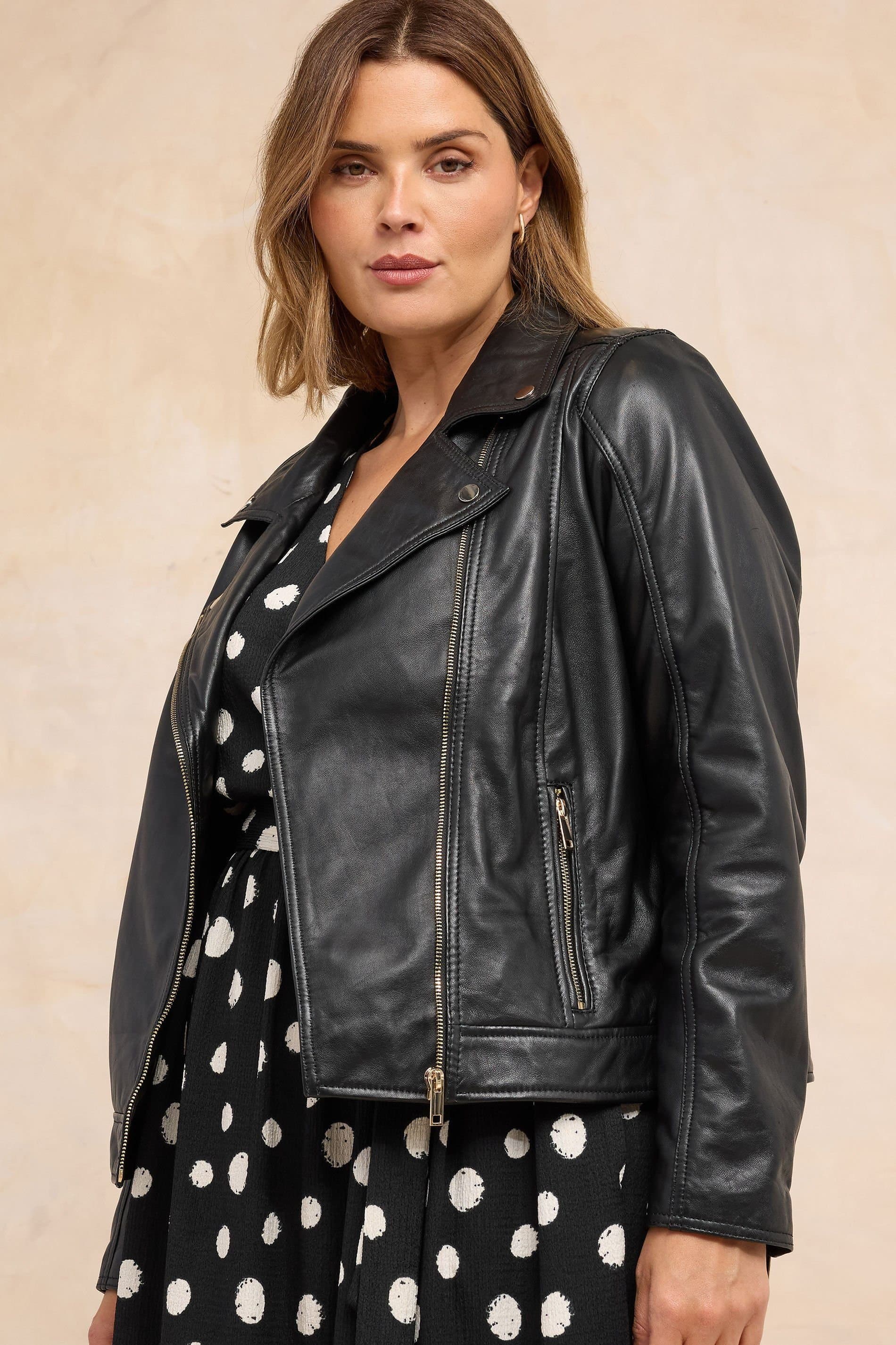 Evans Evans Women's Premium Leather Biker Jacket in Black