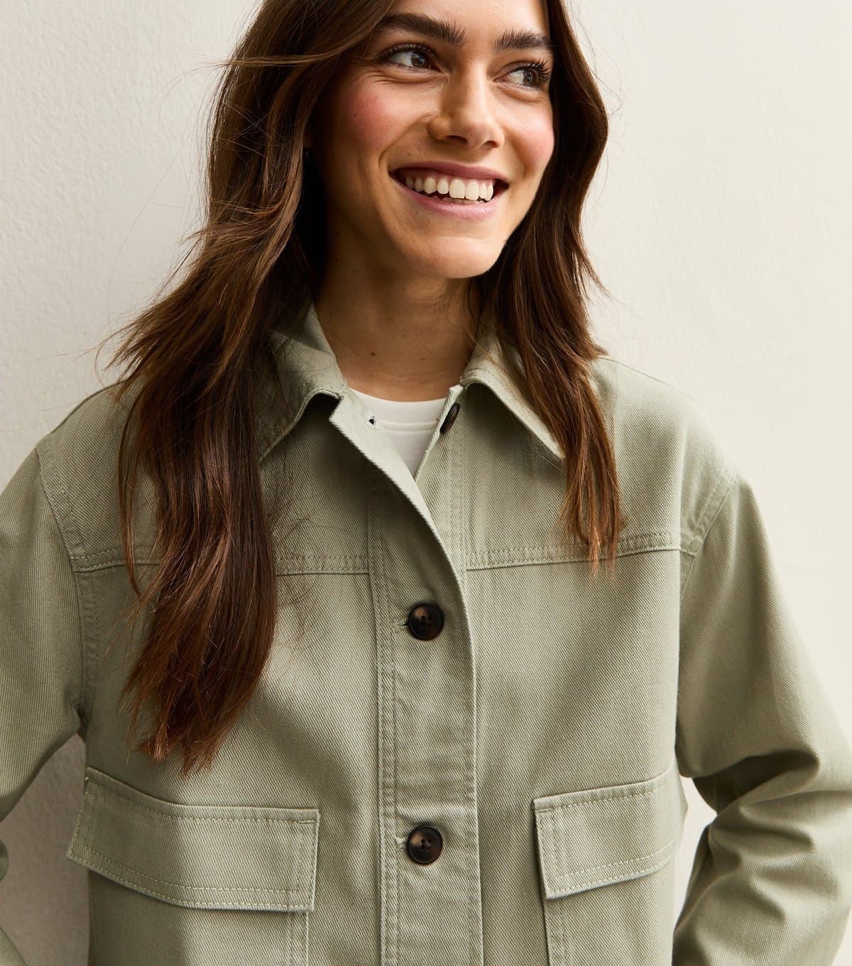 New Look Women's Petite Light Khaki Boxy Cotton Shacket New Look