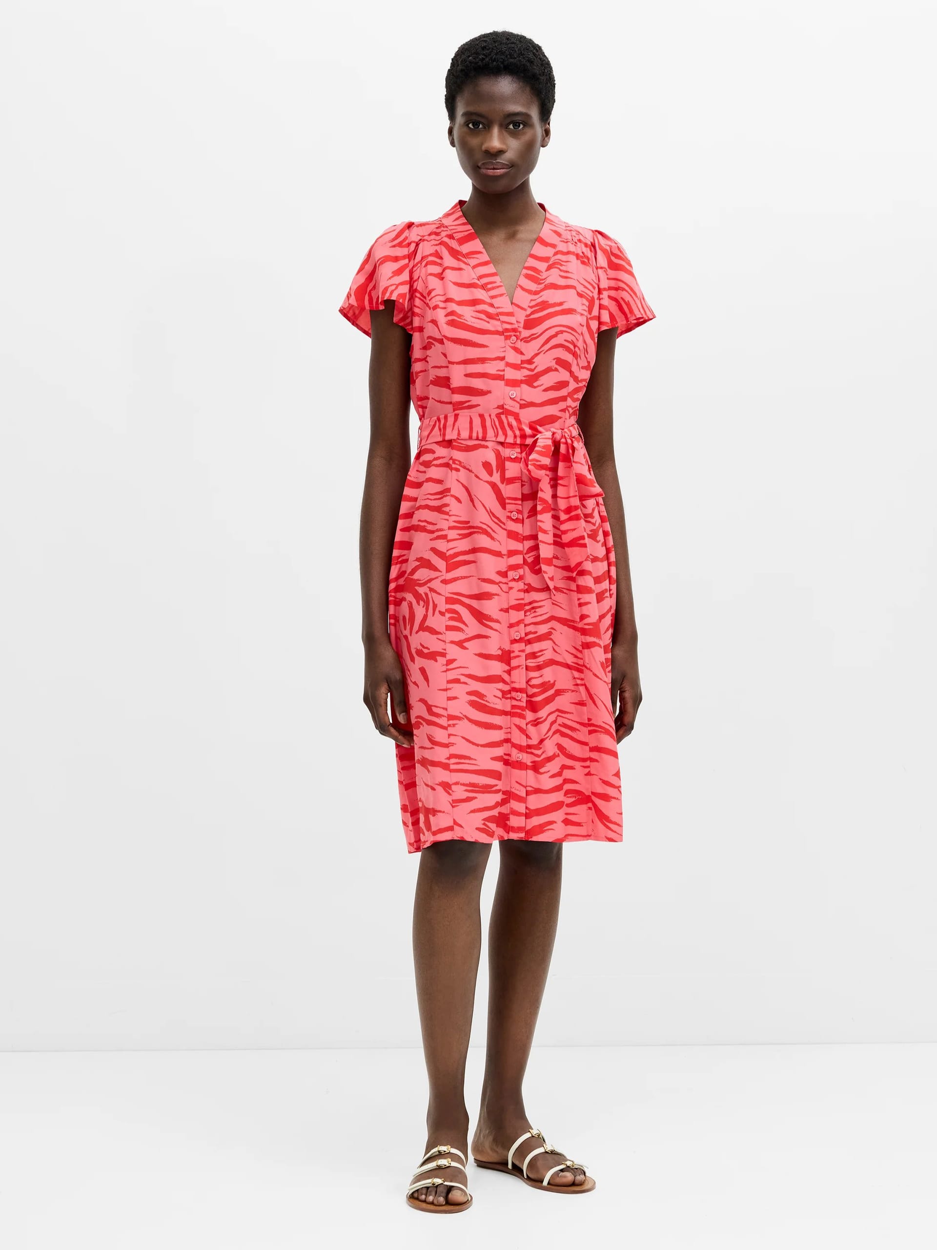 French Connection Raspberry Pink Animal Print Midi Dress