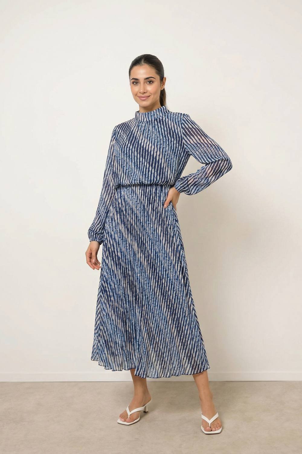 Blue Vanilla Blue Vanilla Women's Navy High Neck Bubble Print Dress - 2