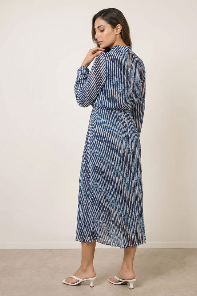 Blue Vanilla Blue Vanilla Women's Navy High Neck Bubble Print Dress - 2