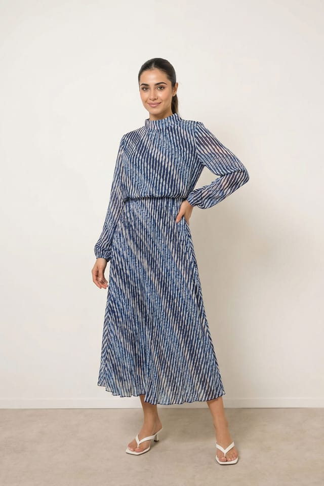 Blue Vanilla Blue Vanilla Women's Navy High Neck Bubble Print Dress - 3