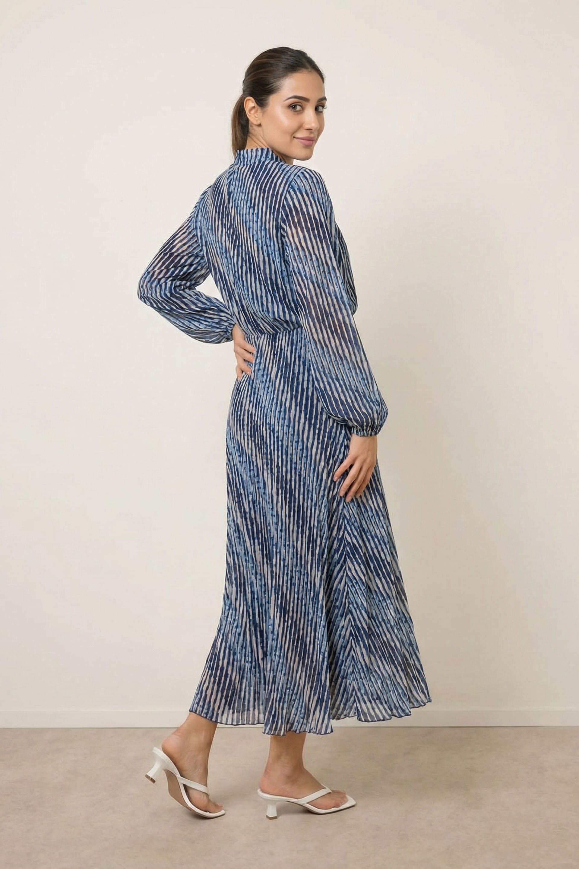 Blue Vanilla Blue Vanilla Women's Navy High Neck Bubble Print Dress - 4