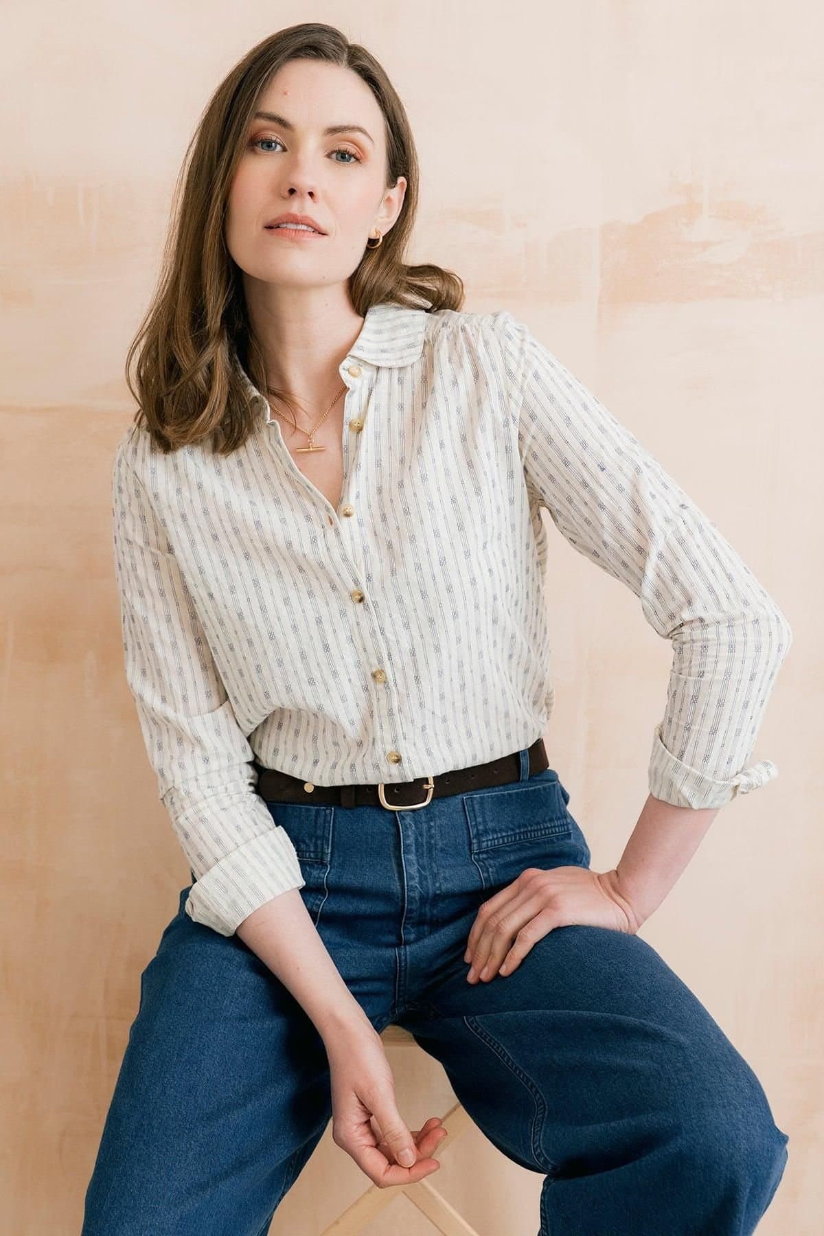Lily & Me Lily & Me Women's Beech Embroidered Cotton Long Sleeve Blouse in White