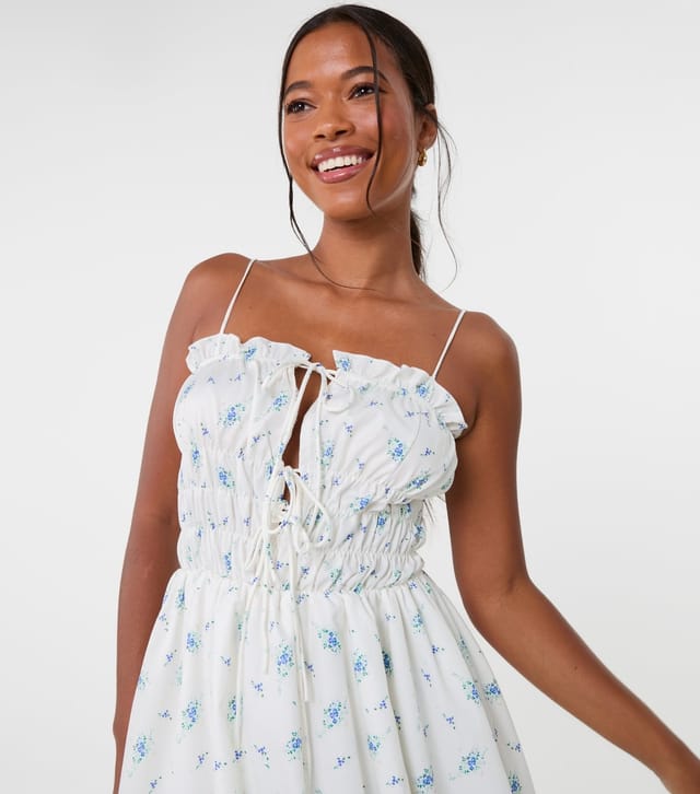 Pink Vanilla Women's White Floral Print Puffball Mini Dress Pink Vanilla New Look - 3