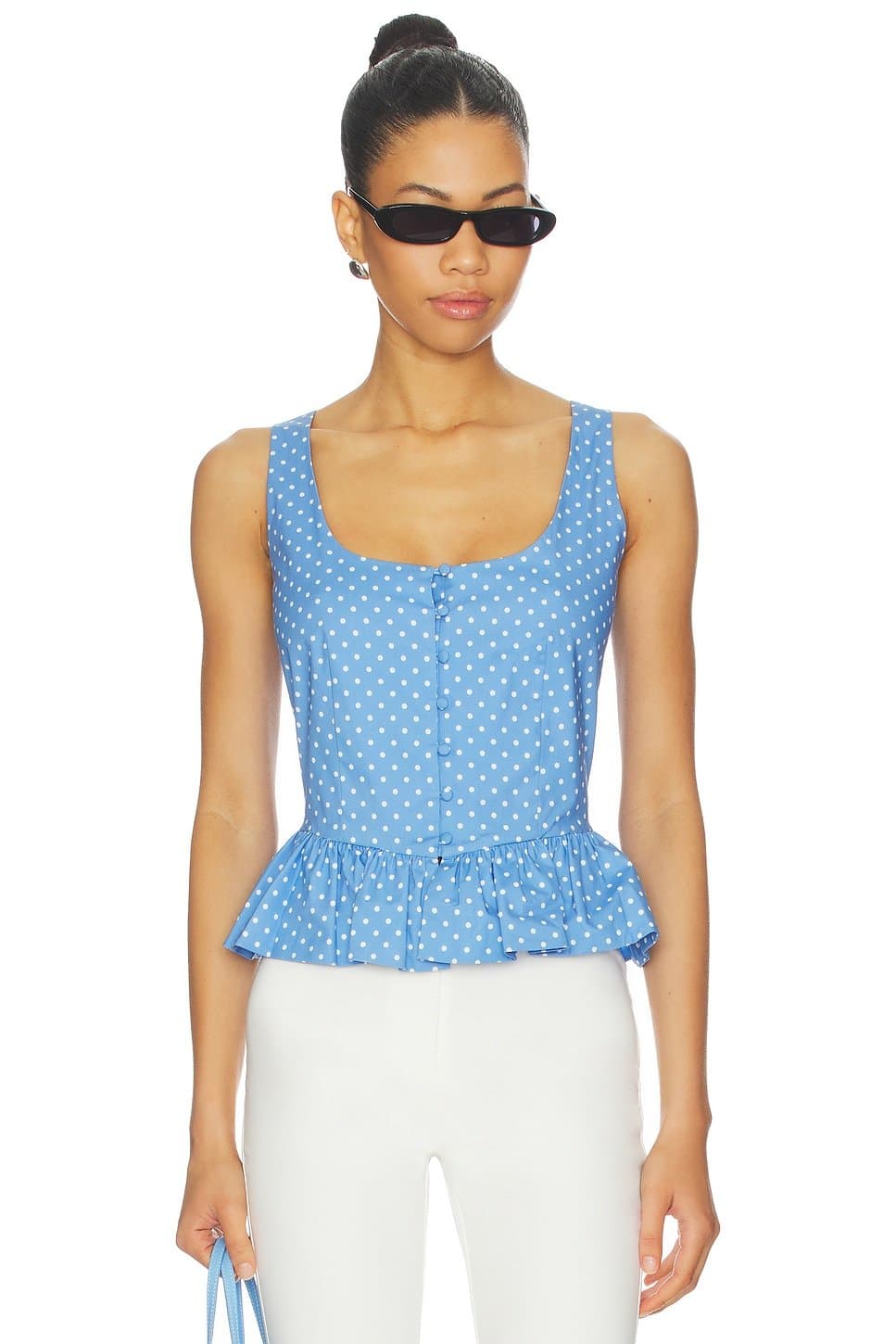 revolve Revolve Periwinkle & White Sleeveless Peplum Top