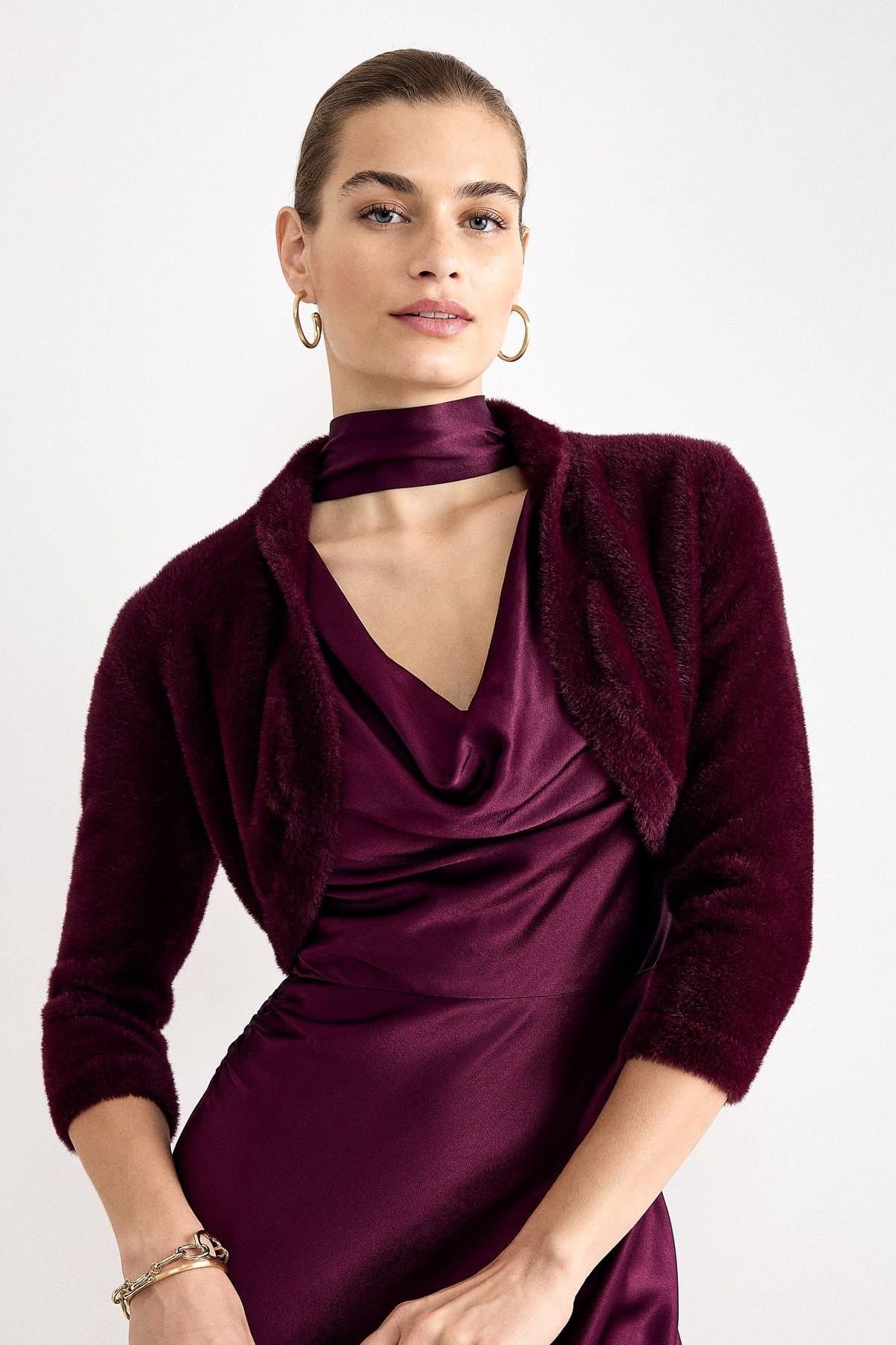 Phase Eight Phase Eight Women's Fay Fluffy Bolero in Wine