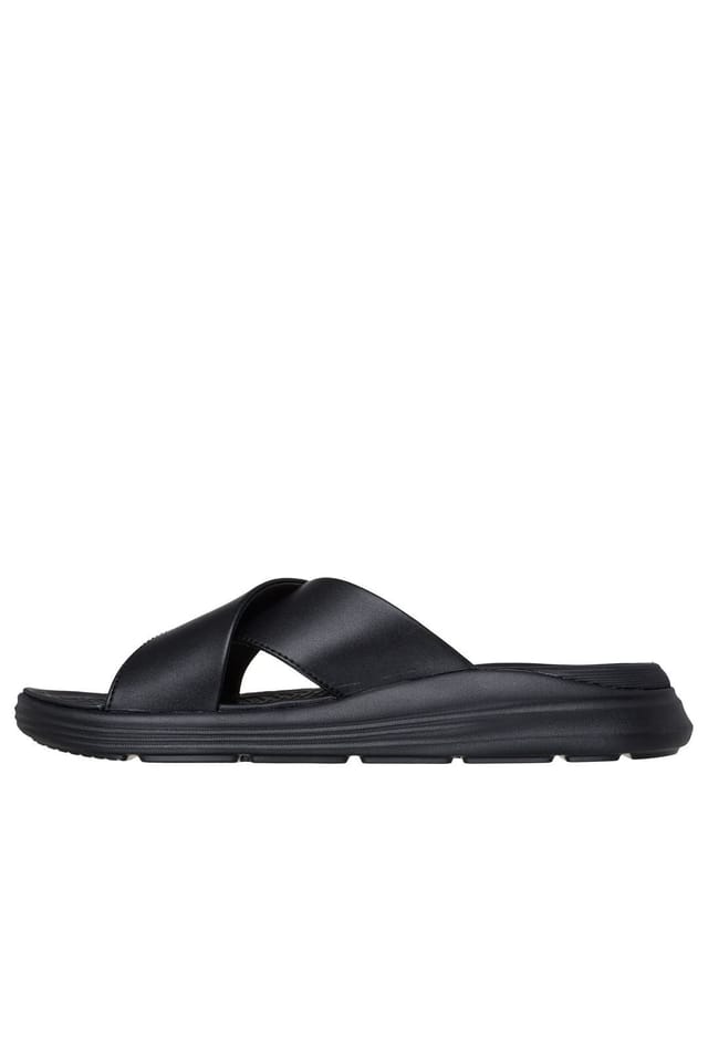 Skechers Skechers Men's SARGO Open Tie Crossed Strap Leather Sandal in Black - 3