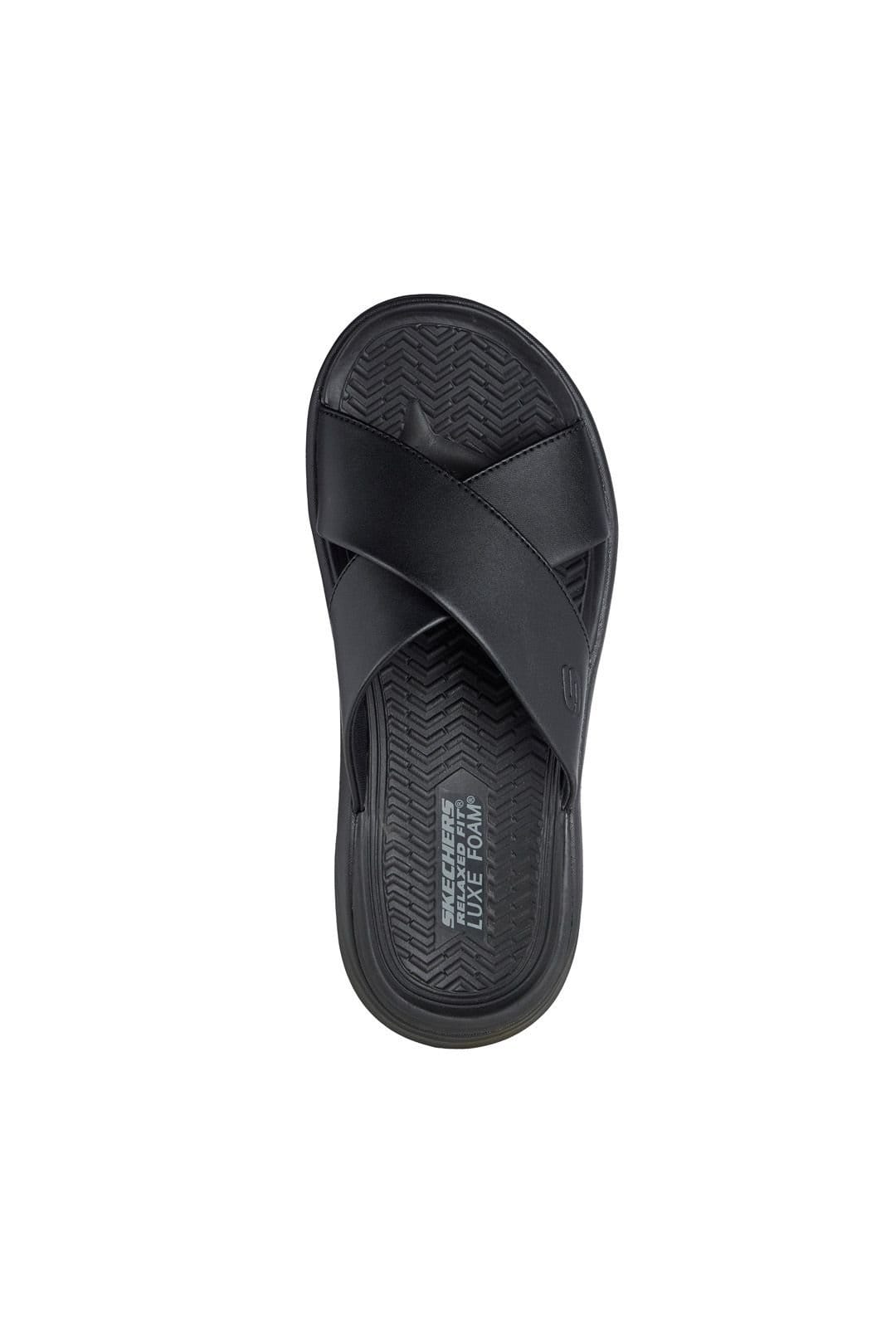 Skechers Skechers Men's SARGO Open Tie Crossed Strap Leather Sandal in Black - 4