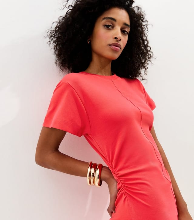 New Look Women's Dark Coral Shirred Side Jersey Midi Dress New Look - 3