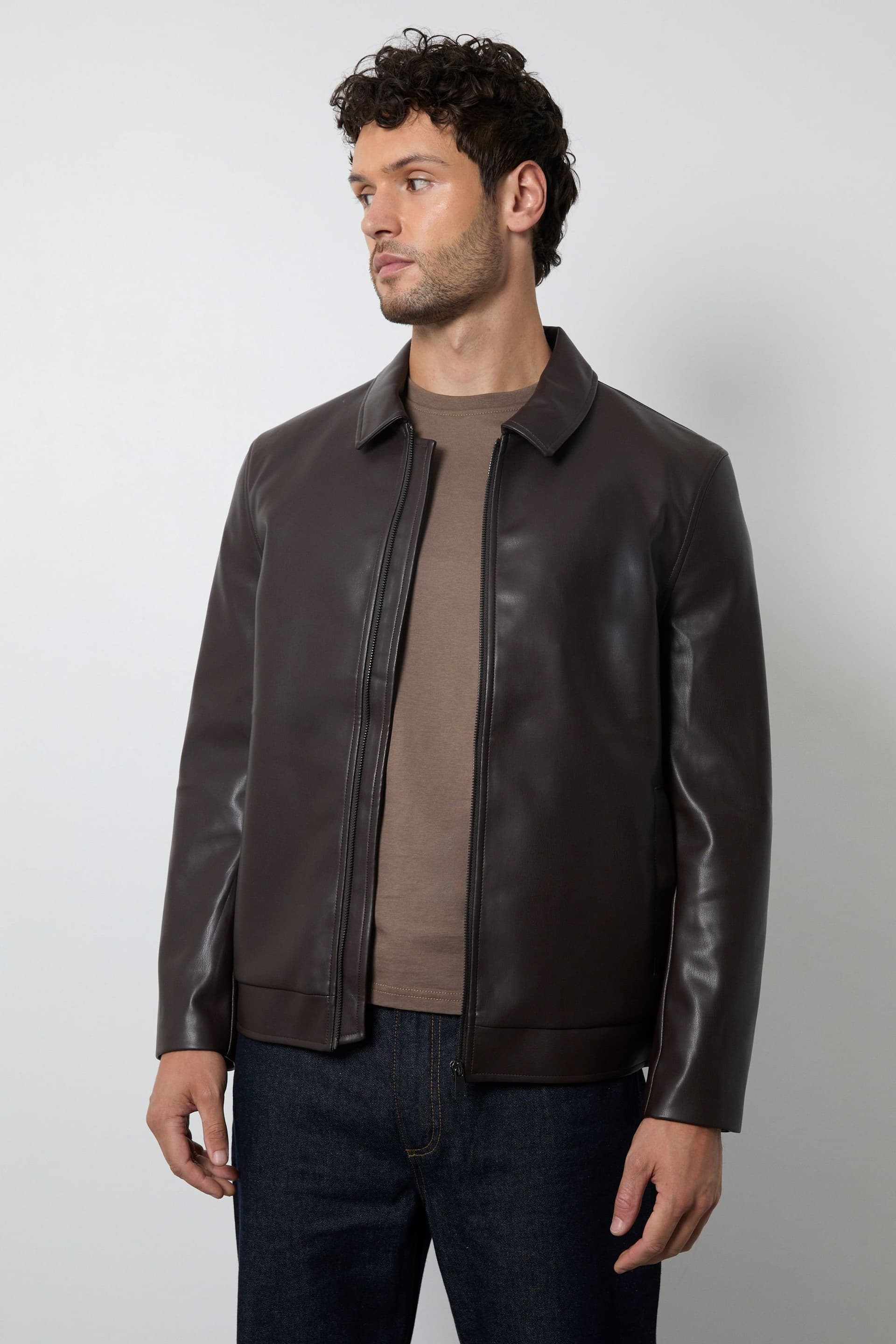 Burton Burton Men's Dark Brown Faux Leather Zip Up Jacket