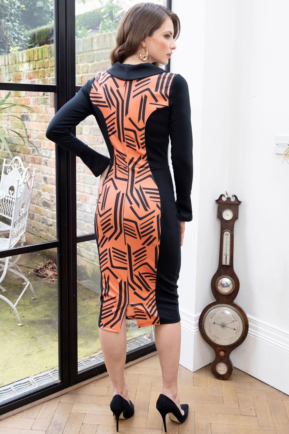Hot Squash Hot Squash Women's Collar Detail Bodycon Dress in Orange - 4