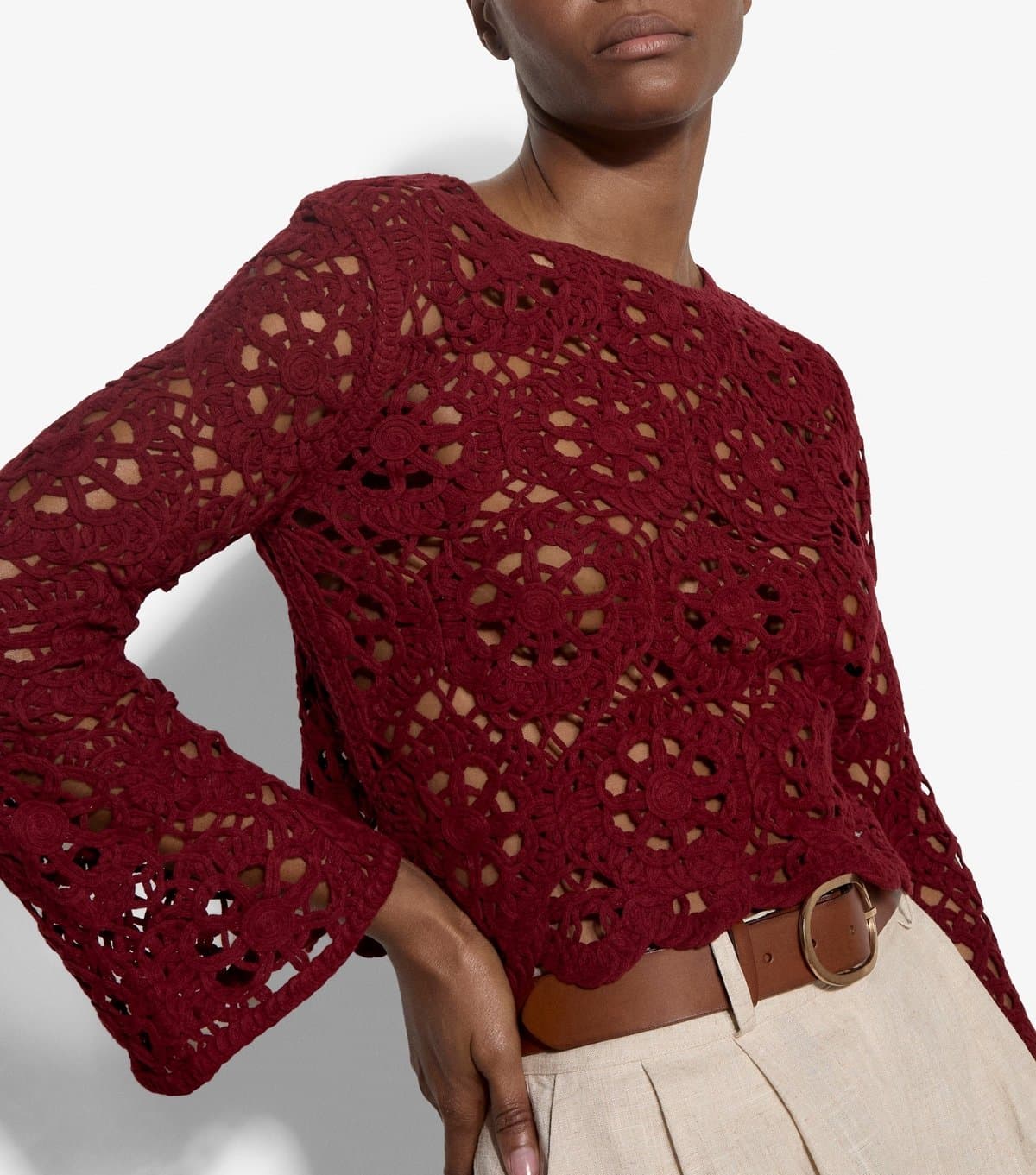 Apricot Women's Dark Burgundy Floral Crochet Long Sleeve Top Apricot New Look