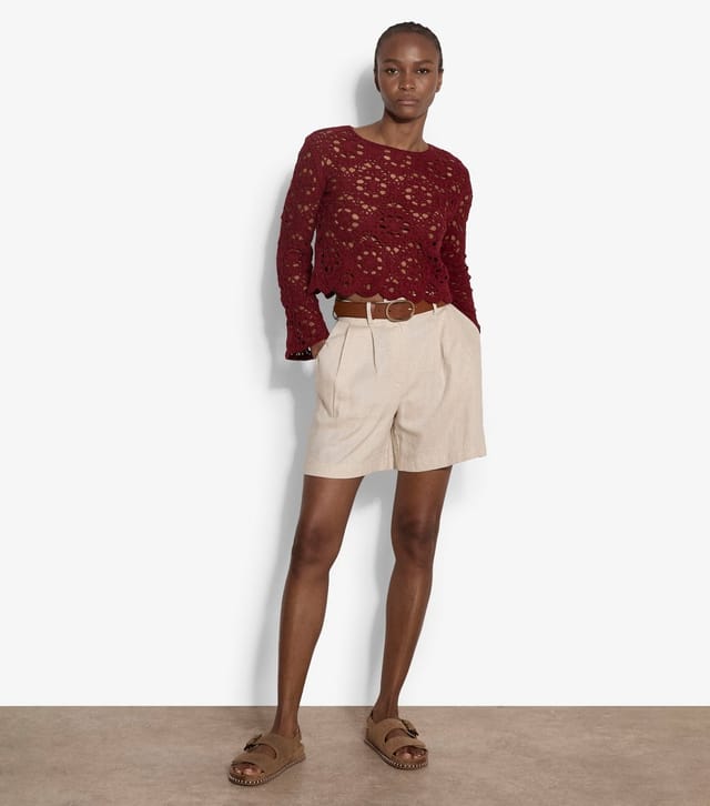Apricot Women's Dark Burgundy Floral Crochet Long Sleeve Top Apricot New Look - 2