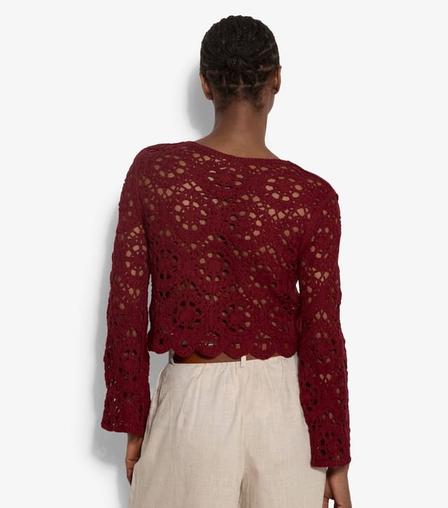 Apricot Women's Dark Burgundy Floral Crochet Long Sleeve Top Apricot New Look - 3