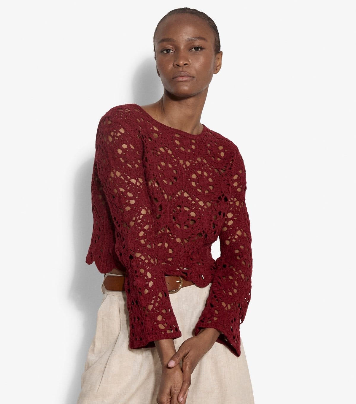 Apricot Women's Dark Burgundy Floral Crochet Long Sleeve Top Apricot New Look - 4
