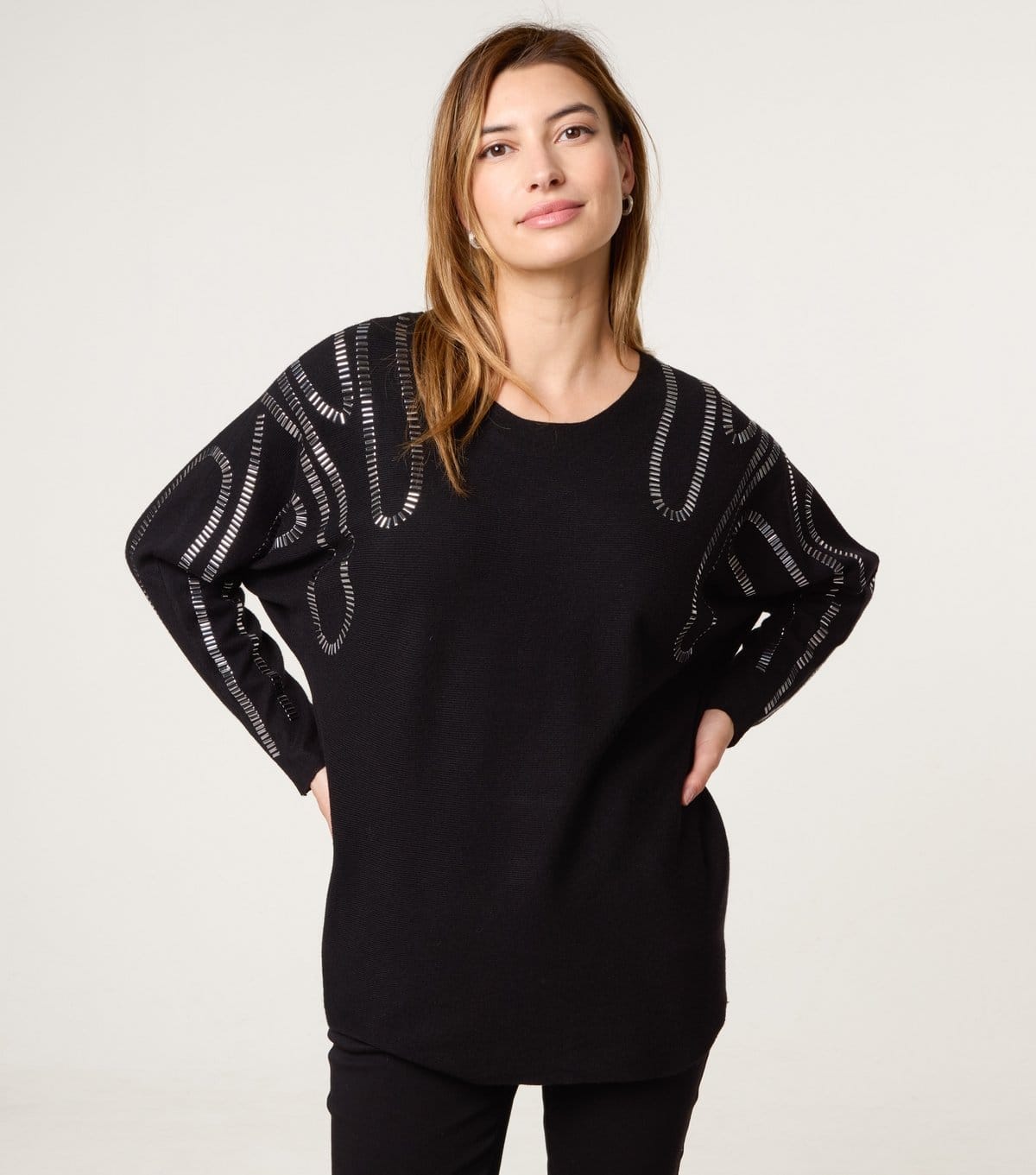 Blue Vanilla Black Embellished Oversized Jumper