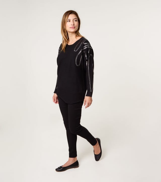 Blue Vanilla Women's Black Embellished Jumper Blue Vanilla New Look - 2