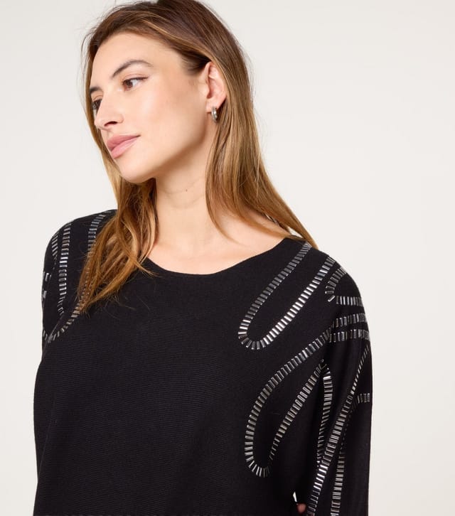 Blue Vanilla Women's Black Embellished Jumper Blue Vanilla New Look - 3