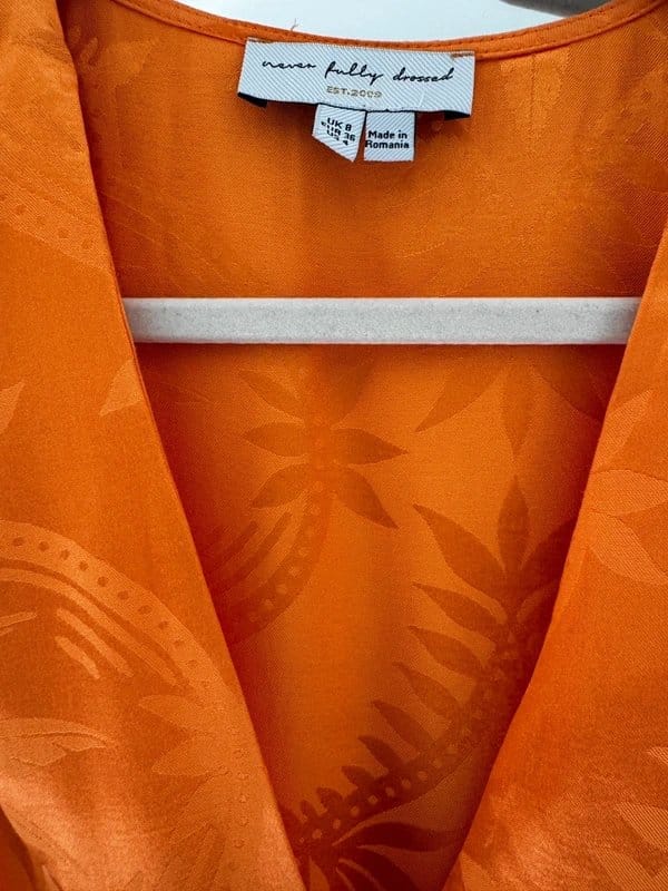 Never Fully Dressed Orange Satin Wrap Dress