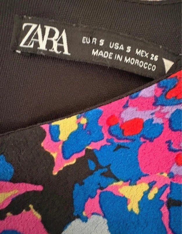 Zara ZARA Floral Ruched Mini Dress S Long Sleeve Multicolour Pink Blue Bodycon Party Occasion