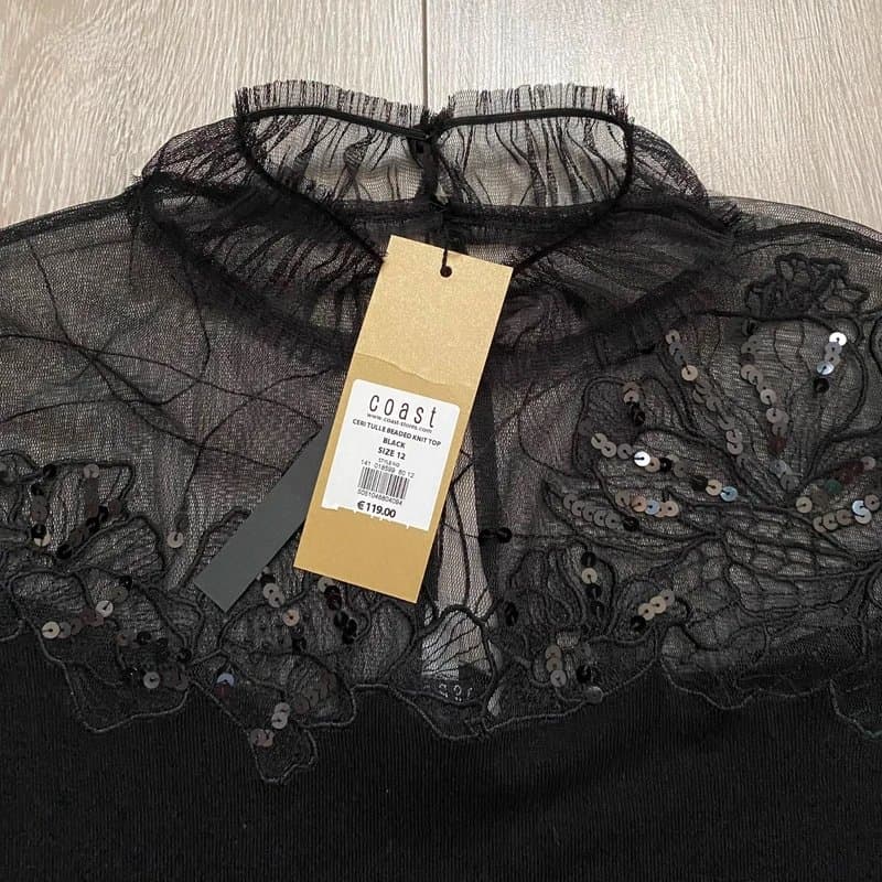 Coast Coast Ceri Tulle Beaded Knit Top