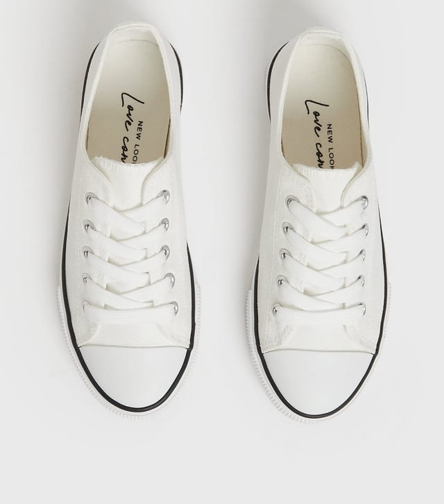 New Look Women's White Stripe Canvas Lace Up Trainers Vegan New Look - 3