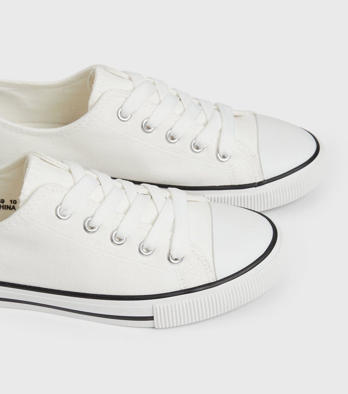 New Look Women's White Stripe Canvas Lace Up Trainers Vegan New Look - 4