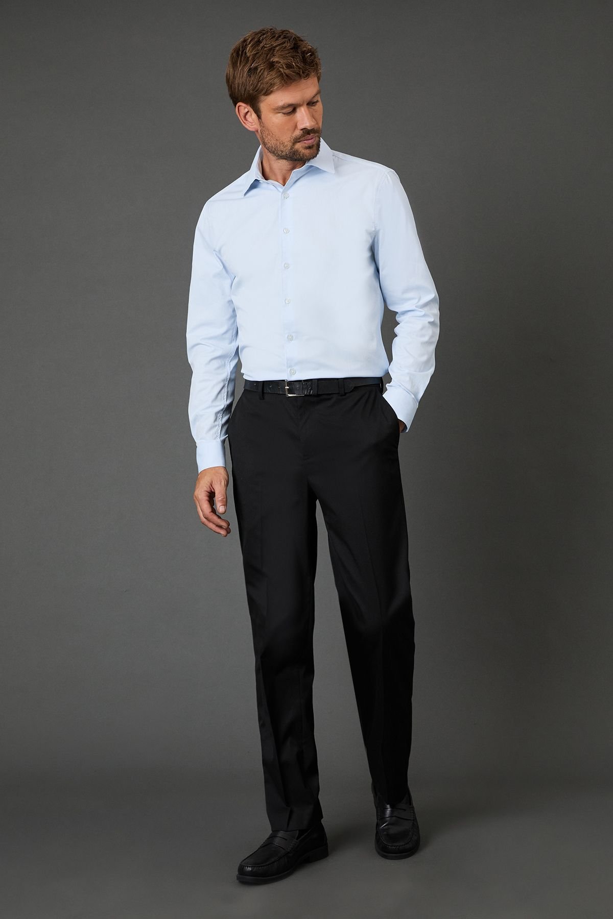 Burton Burton Men's Light Blue Skinny Fit Long Sleeve Easy Iron Shirt - 4