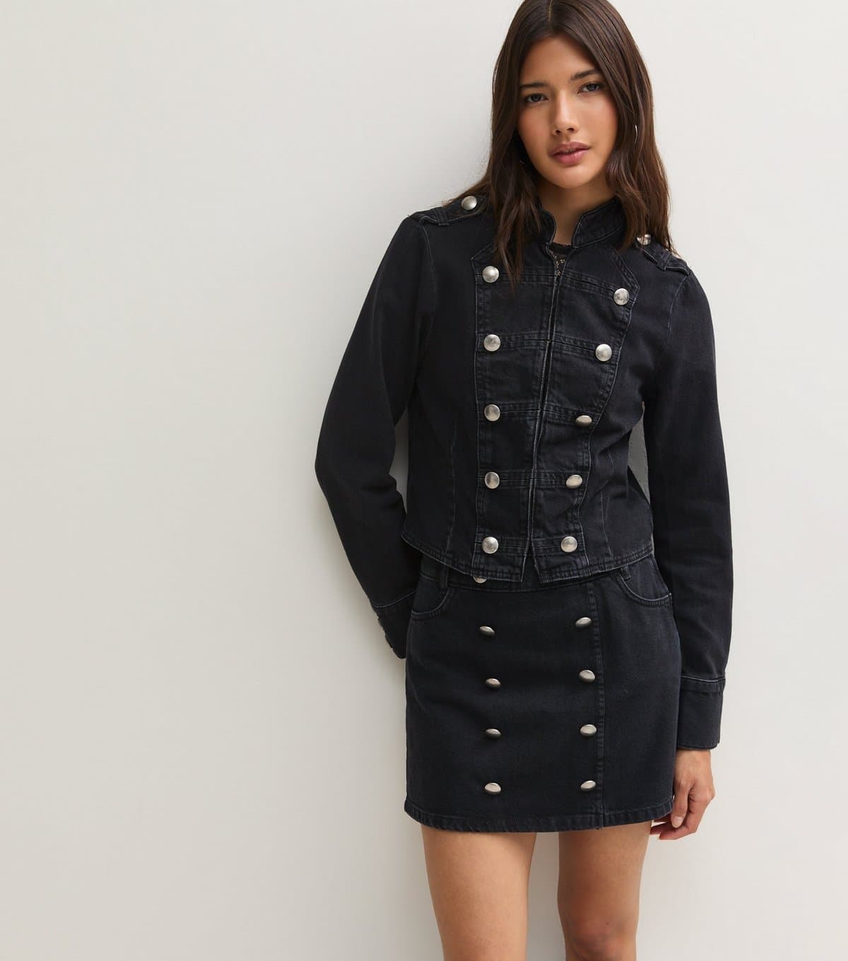 New Look Women's Black Cotton Military Denim Jacket New Look